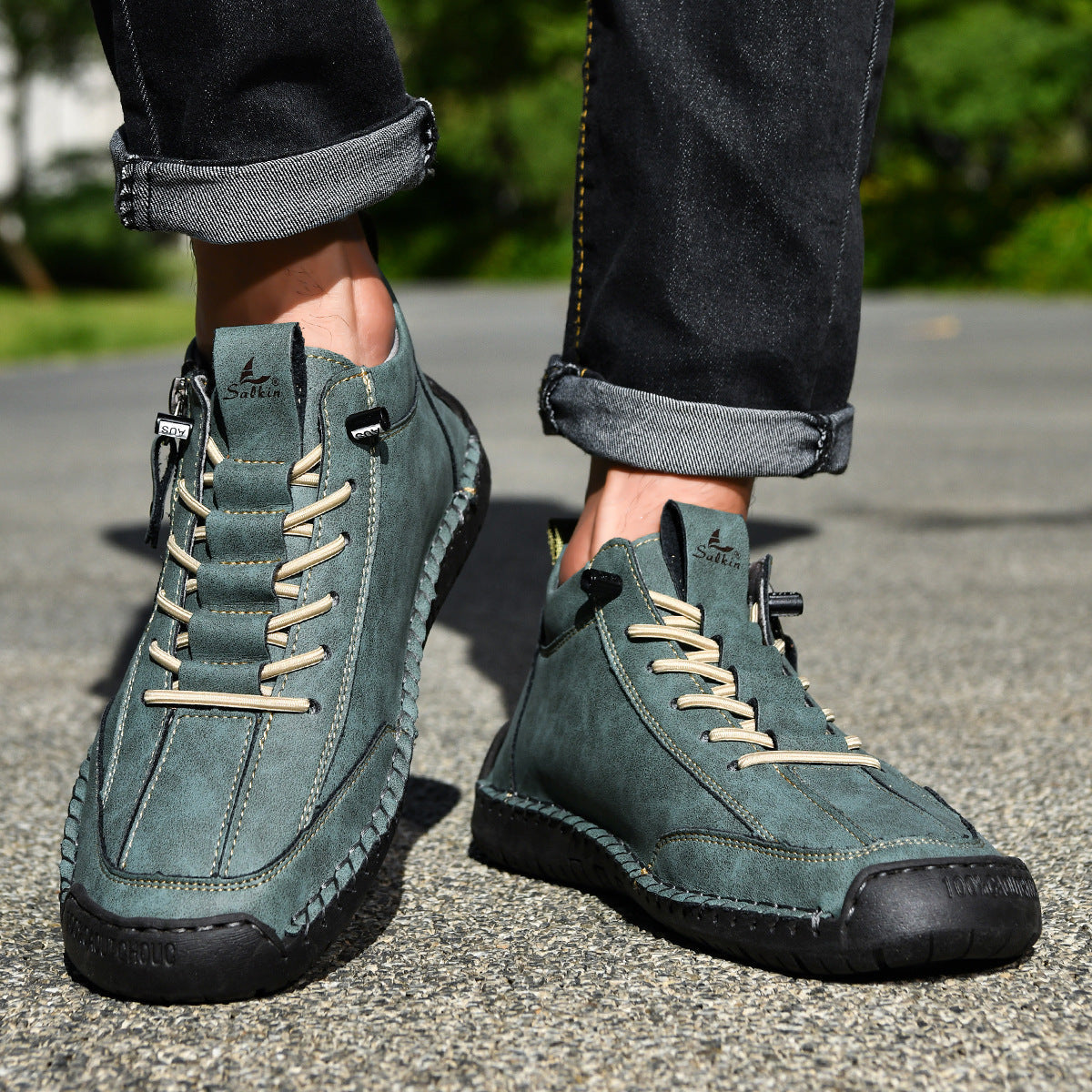 Męskie botki za kostkę z bocznym zamkiem i sznurowaniem-Footwear for men-Olave