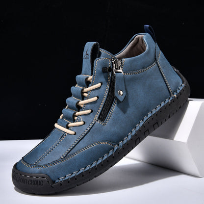 Męskie botki za kostkę z bocznym zamkiem i sznurowaniem-Footwear for men-Olave