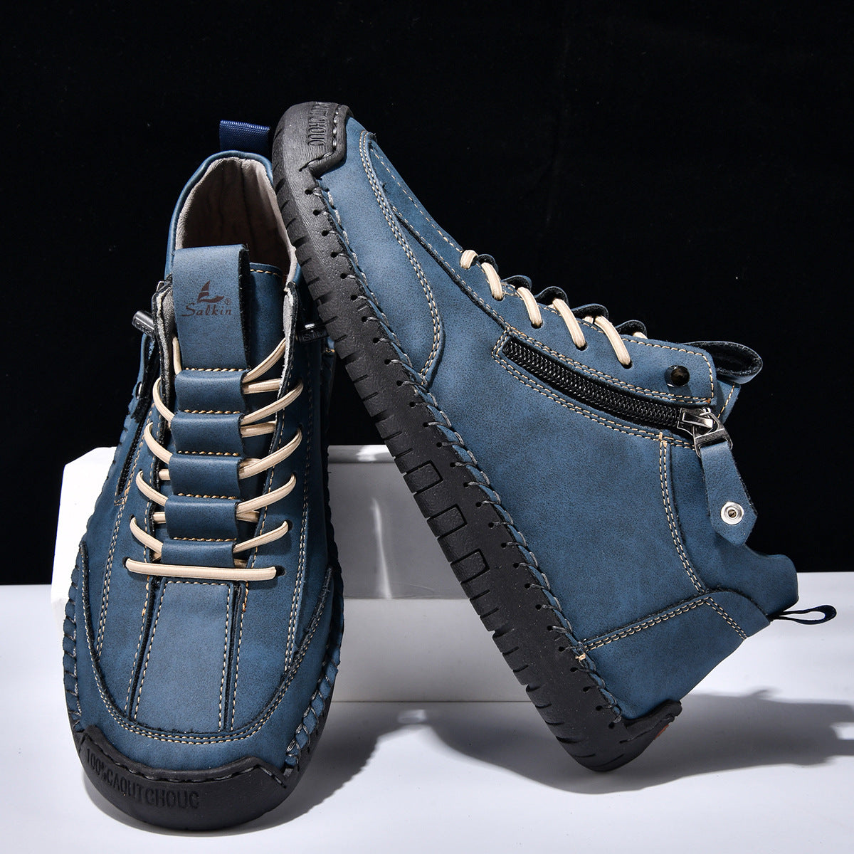 Męskie botki za kostkę z bocznym zamkiem i sznurowaniem-Footwear for men-Olave