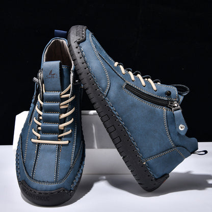 Męskie botki za kostkę z bocznym zamkiem i sznurowaniem-Footwear for men-Olave