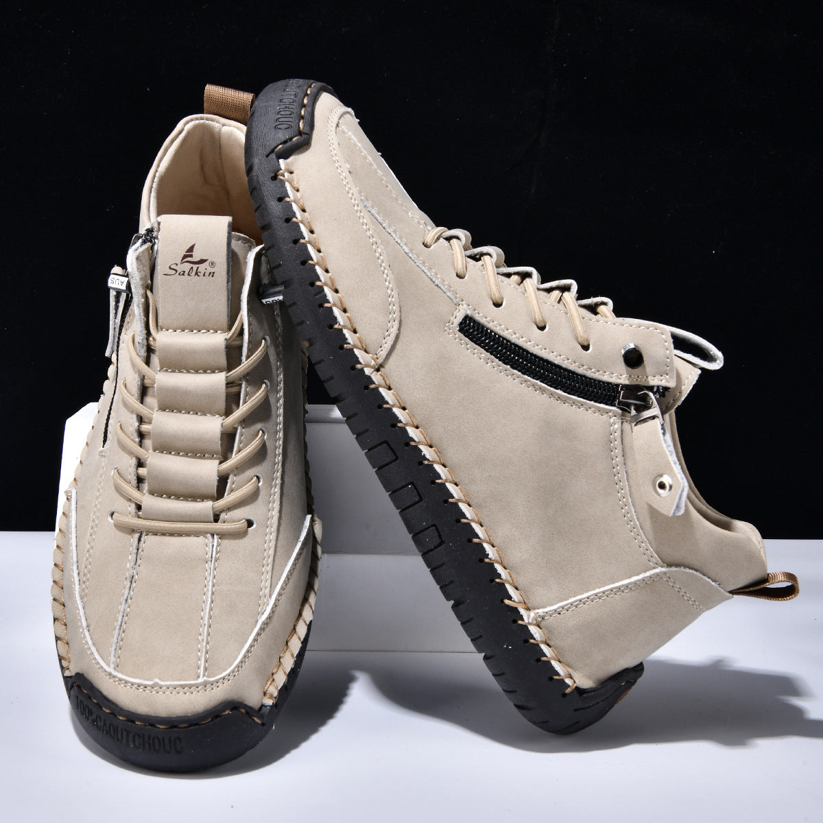 Męskie botki za kostkę z bocznym zamkiem i sznurowaniem-Footwear for men-Olave