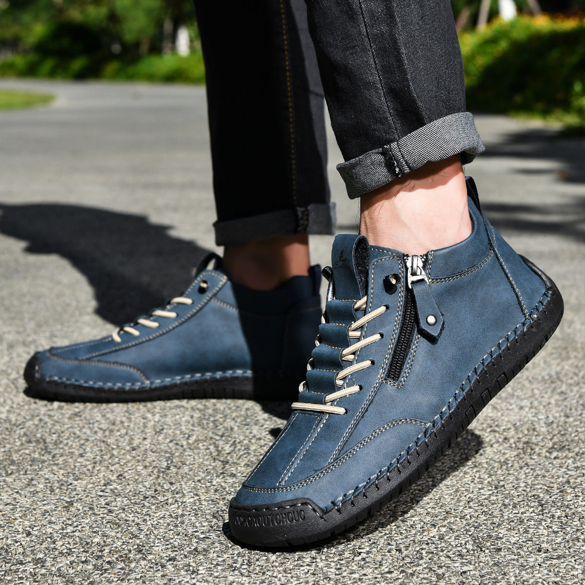 Męskie botki za kostkę z bocznym zamkiem i sznurowaniem-Footwear for men-Olave