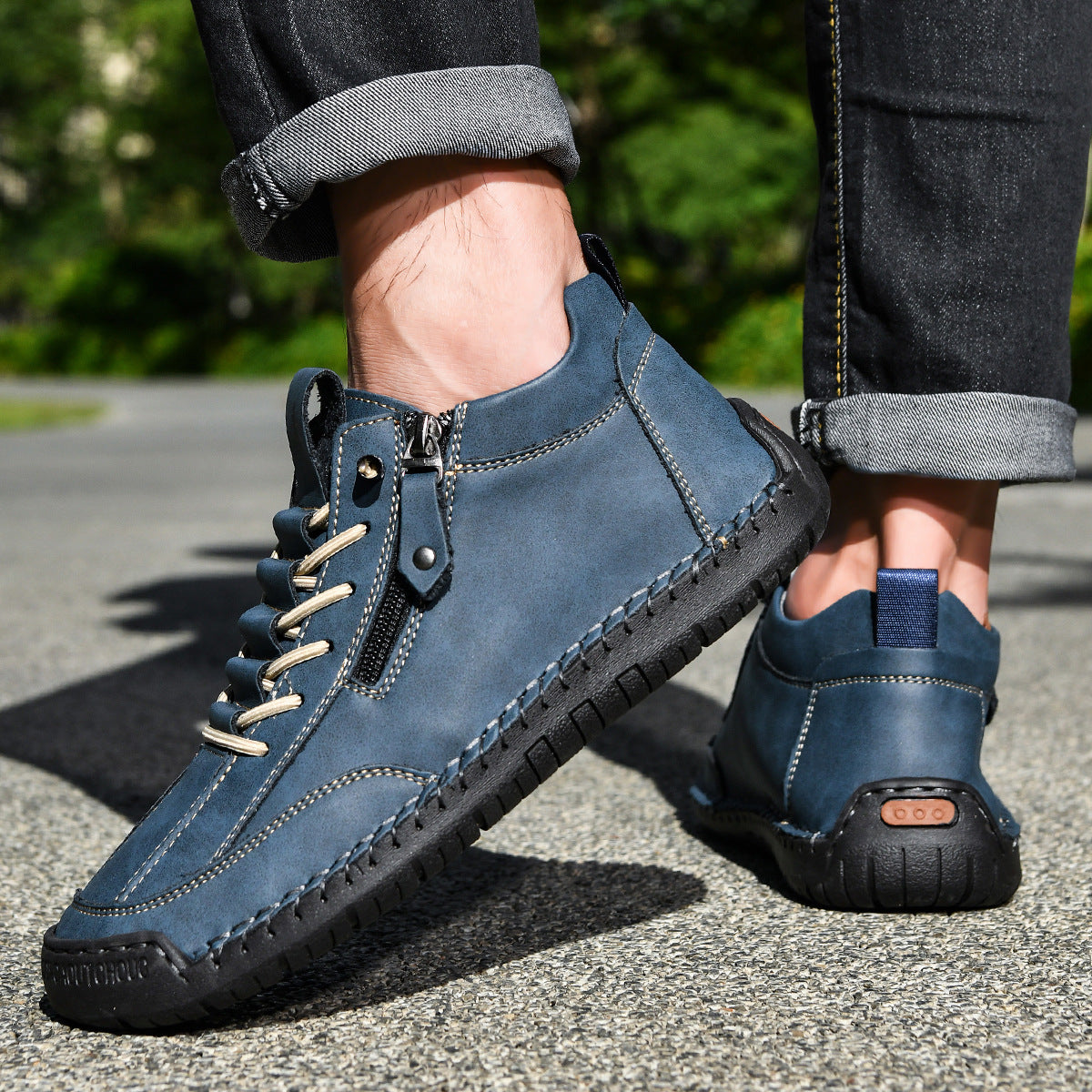 Męskie botki za kostkę z bocznym zamkiem i sznurowaniem-Footwear for men-Olave