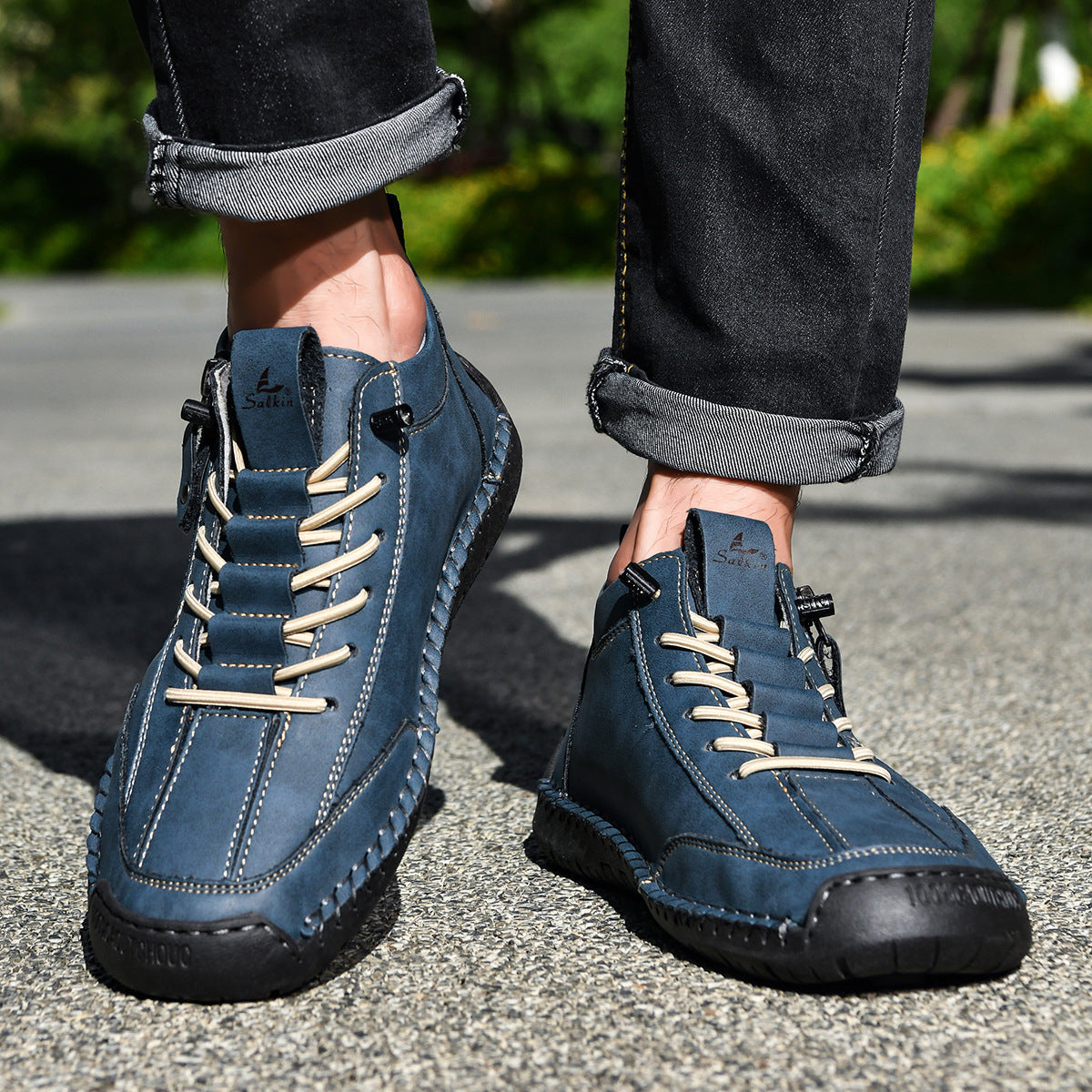Męskie botki za kostkę z bocznym zamkiem i sznurowaniem-Footwear for men-Olave