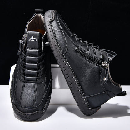 Męskie botki za kostkę z bocznym zamkiem i sznurowaniem-Footwear for men-Olave