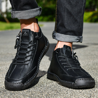 Męskie botki za kostkę z bocznym zamkiem i sznurowaniem-Footwear for men-Olave