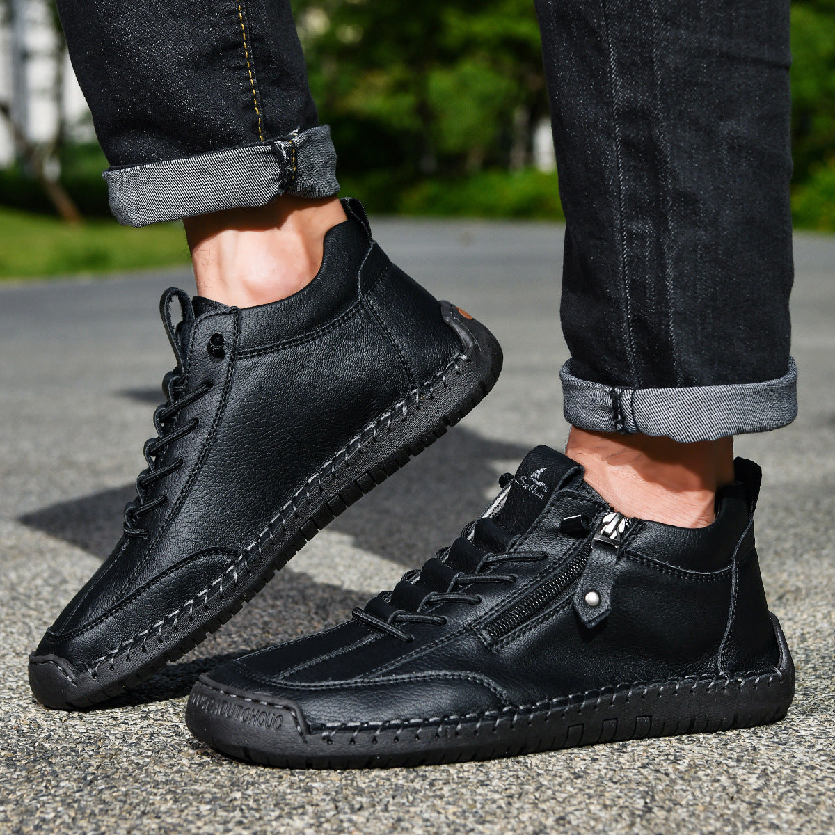 Męskie botki za kostkę z bocznym zamkiem i sznurowaniem-Footwear for men-Olave