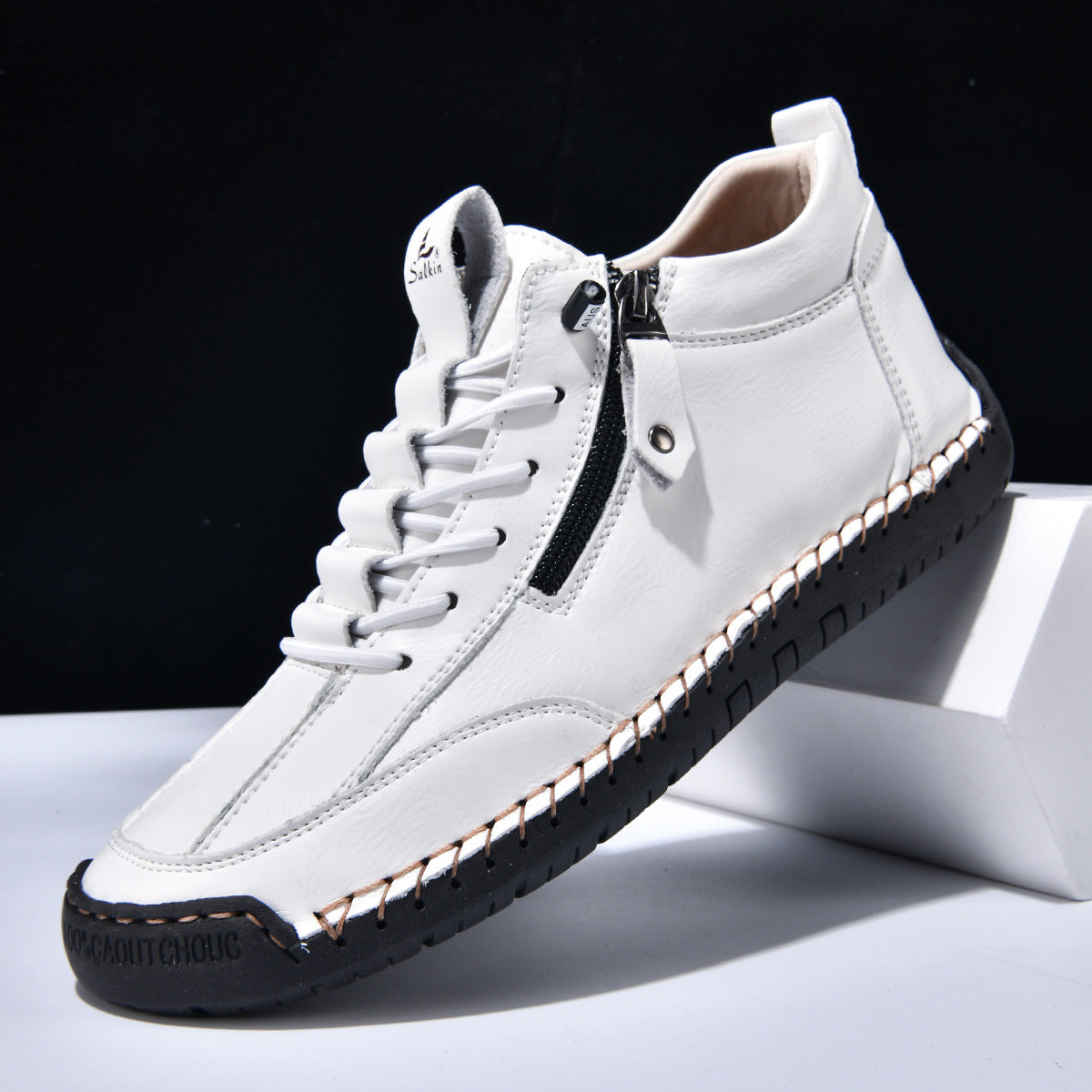 Męskie botki za kostkę z bocznym zamkiem i sznurowaniem-Footwear for men-Olave