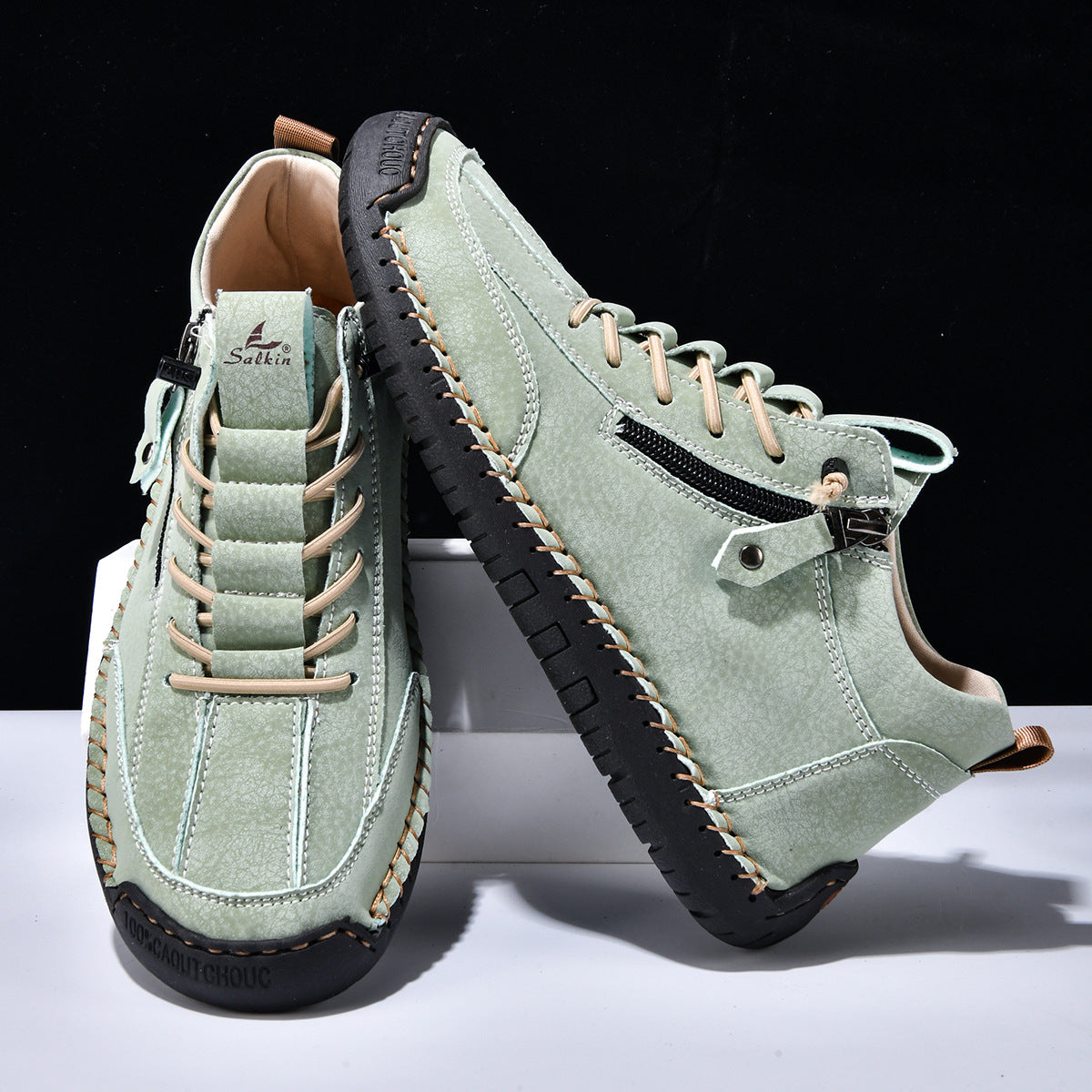 Męskie botki za kostkę z bocznym zamkiem i sznurowaniem-Footwear for men-Olave