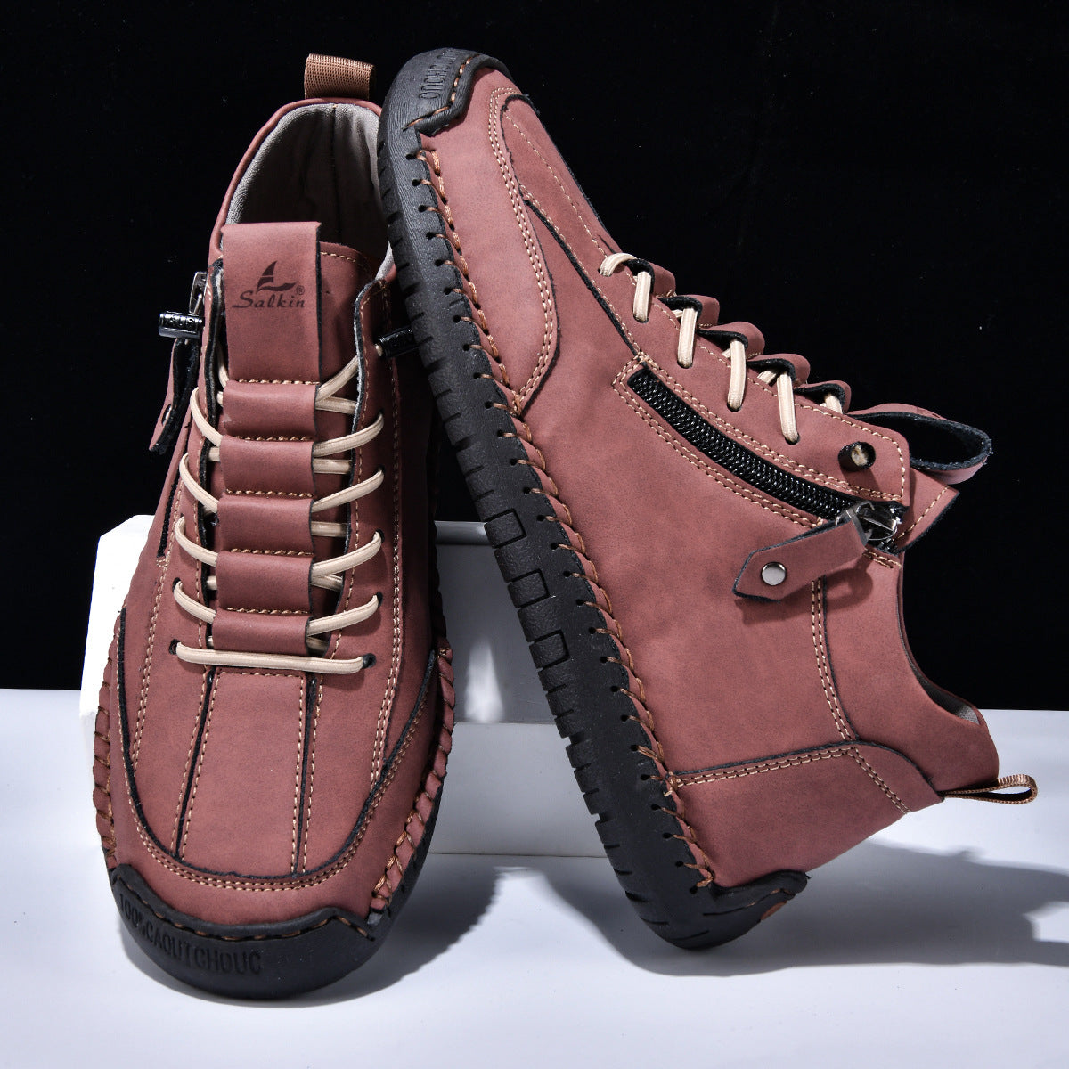 Męskie botki za kostkę z bocznym zamkiem i sznurowaniem-Footwear for men-Olave