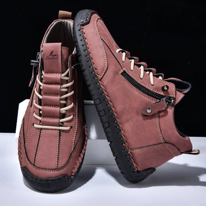 Męskie botki za kostkę z bocznym zamkiem i sznurowaniem-Footwear for men-Olave