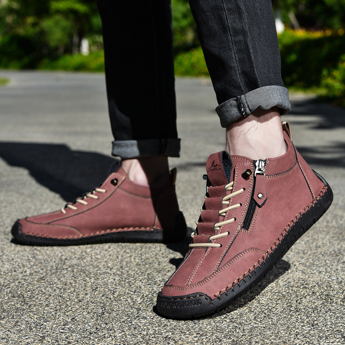 Męskie botki za kostkę z bocznym zamkiem i sznurowaniem-Footwear for men-Olave