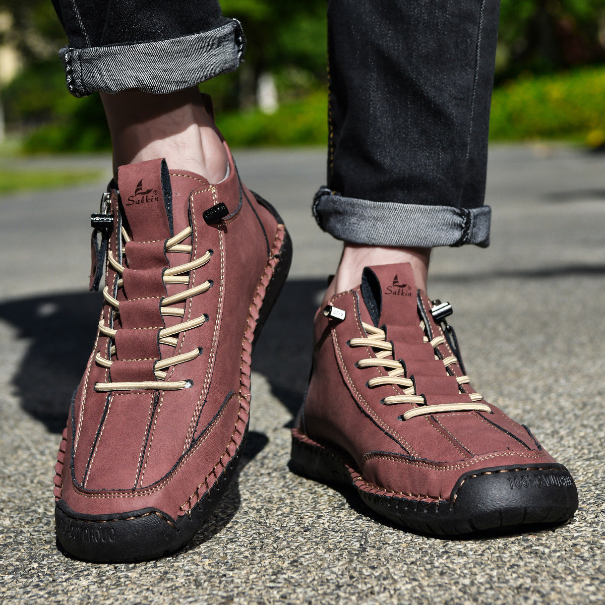 Męskie botki za kostkę z bocznym zamkiem i sznurowaniem-Footwear for men-Olave