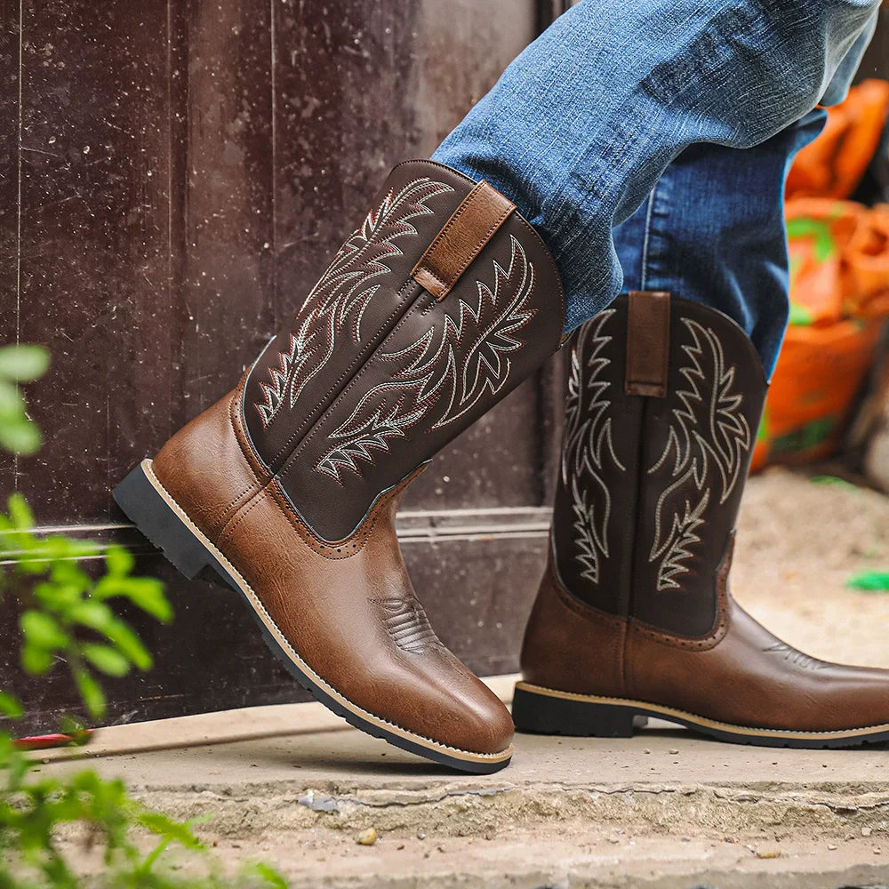 Męskie kowbojki w stylu western z haftowaną cholewką-Footwear for men-Olave