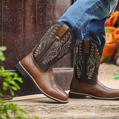 Męskie kowbojki w stylu western z haftowaną cholewką-Footwear for men-Olave