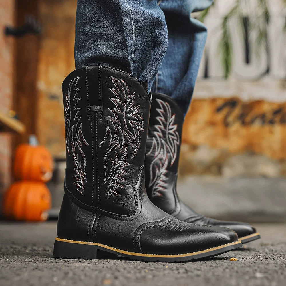 Męskie kowbojki w stylu western z haftowaną cholewką-Footwear for men-Olave