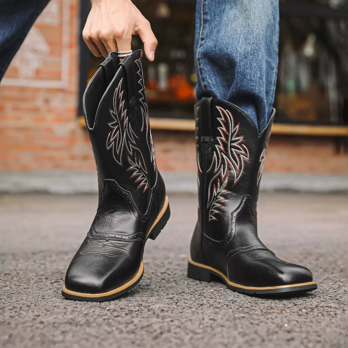 Męskie kowbojki w stylu western z haftowaną cholewką-Footwear for men-Olave