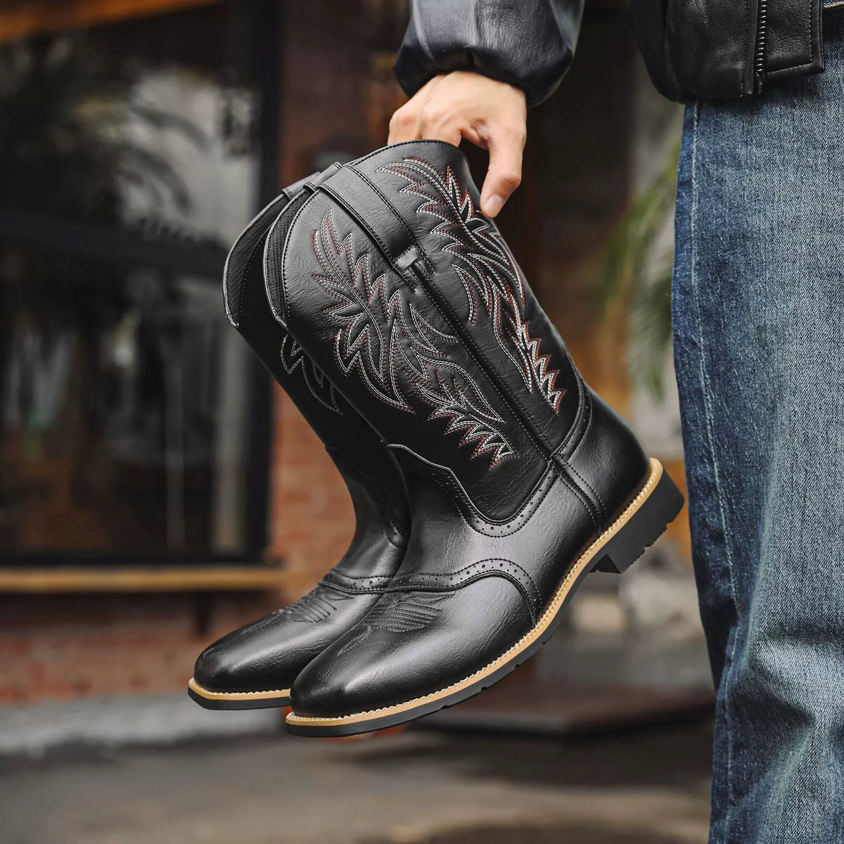 Męskie kowbojki w stylu western z haftowaną cholewką-Footwear for men-Olave
