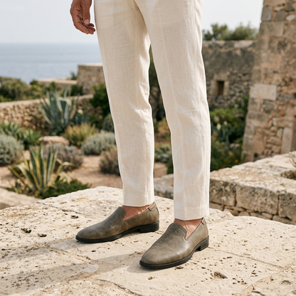 Męskie mokasyny wsuwane o fakturowanym wykończeniu-Footwear for men-Olave