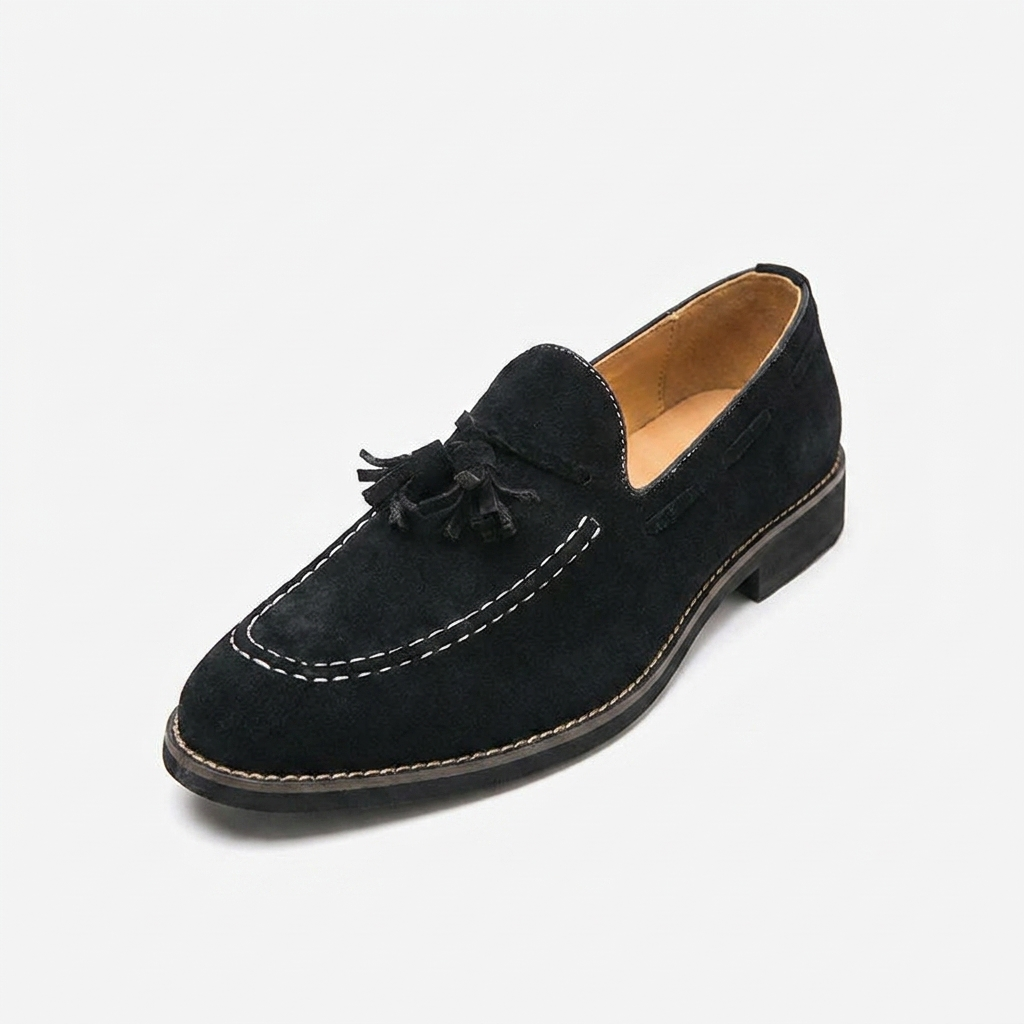 Męskie mokasyny z zamszu z chwostami i kontrastowymi przeszyciami-Footwear for men-Olave