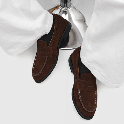Męskie mokasyny z zamszu z kontrastowymi przeszyciami-Footwear for men-Olave