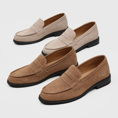 Męskie mokasyny z zamszu z kontrastowymi przeszyciami-Footwear for men-Olave