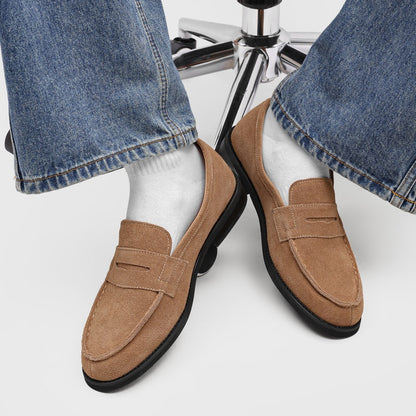 Męskie mokasyny z zamszu z kontrastowymi przeszyciami-Footwear for men-Olave