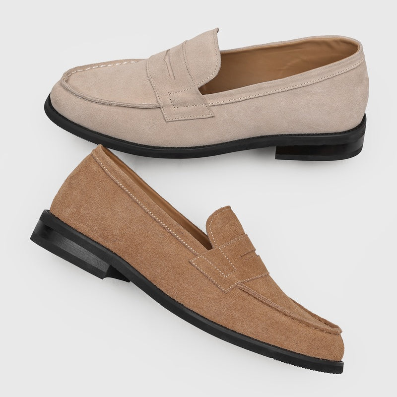 Męskie mokasyny z zamszu z kontrastowymi przeszyciami-Footwear for men-Olave