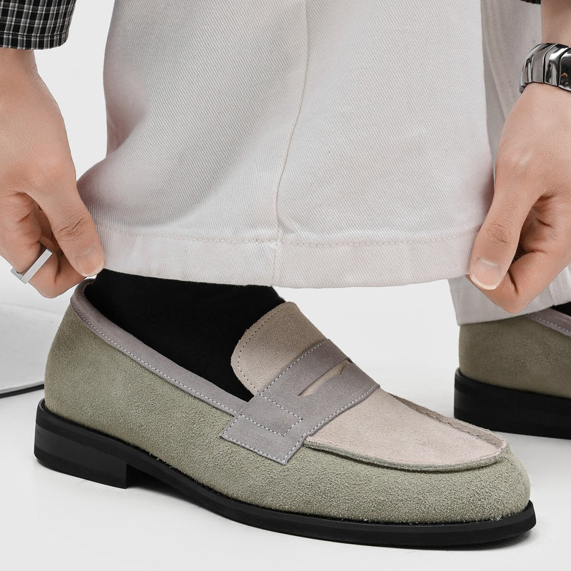 Męskie mokasyny z zamszu z kontrastowymi przeszyciami-Footwear for men-Olave