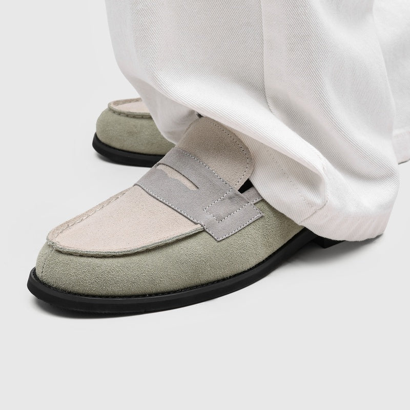 Męskie mokasyny z zamszu z kontrastowymi przeszyciami-Footwear for men-Olave