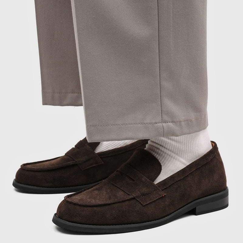 Męskie mokasyny z zamszu z kontrastowymi przeszyciami-Footwear for men-Olave