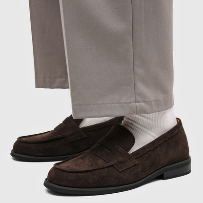 Męskie mokasyny z zamszu z kontrastowymi przeszyciami-Footwear for men-Olave