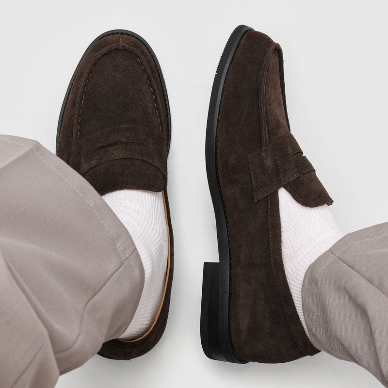 Męskie mokasyny z zamszu z kontrastowymi przeszyciami-Footwear for men-Olave