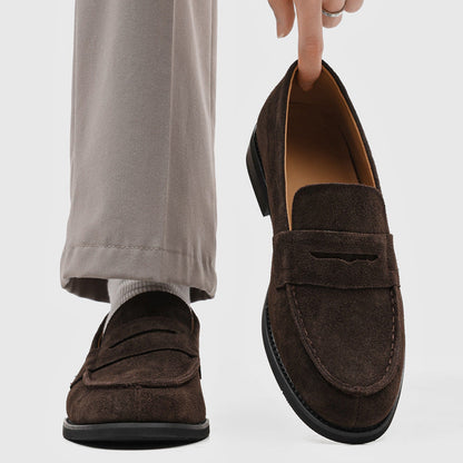 Męskie mokasyny z zamszu z kontrastowymi przeszyciami-Footwear for men-Olave