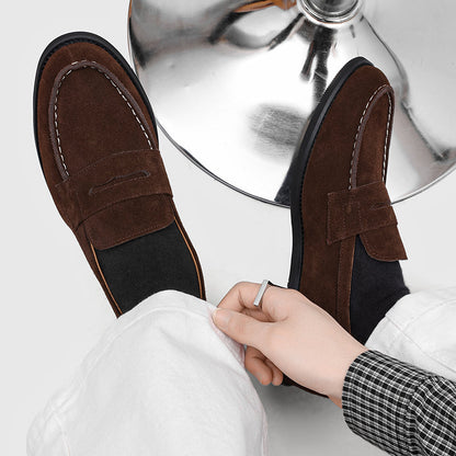 Męskie mokasyny z zamszu z kontrastowymi przeszyciami-Footwear for men-Olave