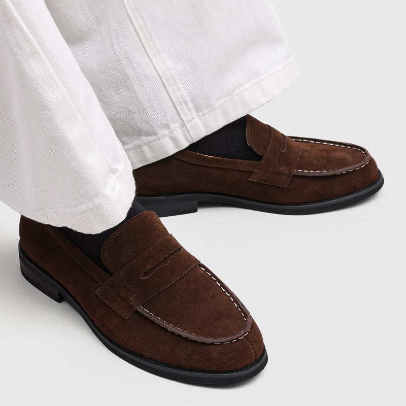 Męskie mokasyny z zamszu z kontrastowymi przeszyciami-Footwear for men-Olave