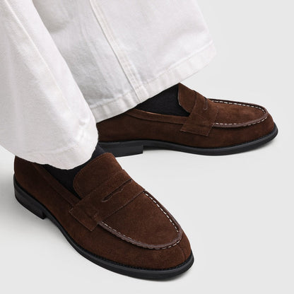Męskie mokasyny z zamszu z kontrastowymi przeszyciami-Footwear for men-Olave