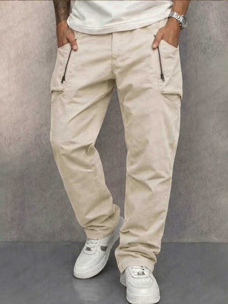 Męskie spodnie cargo z kieszeniami na zamek-Pants for Men-Olave