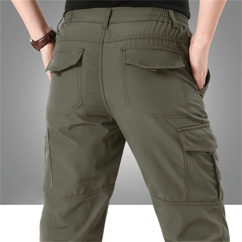 Męskie spodnie cargo z kieszeniami z klapkami-Pants for Men-Olave