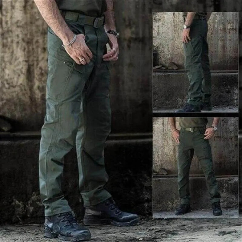 Męskie spodnie cargo z kieszeniami z klapkami-Pants for Men-Olave