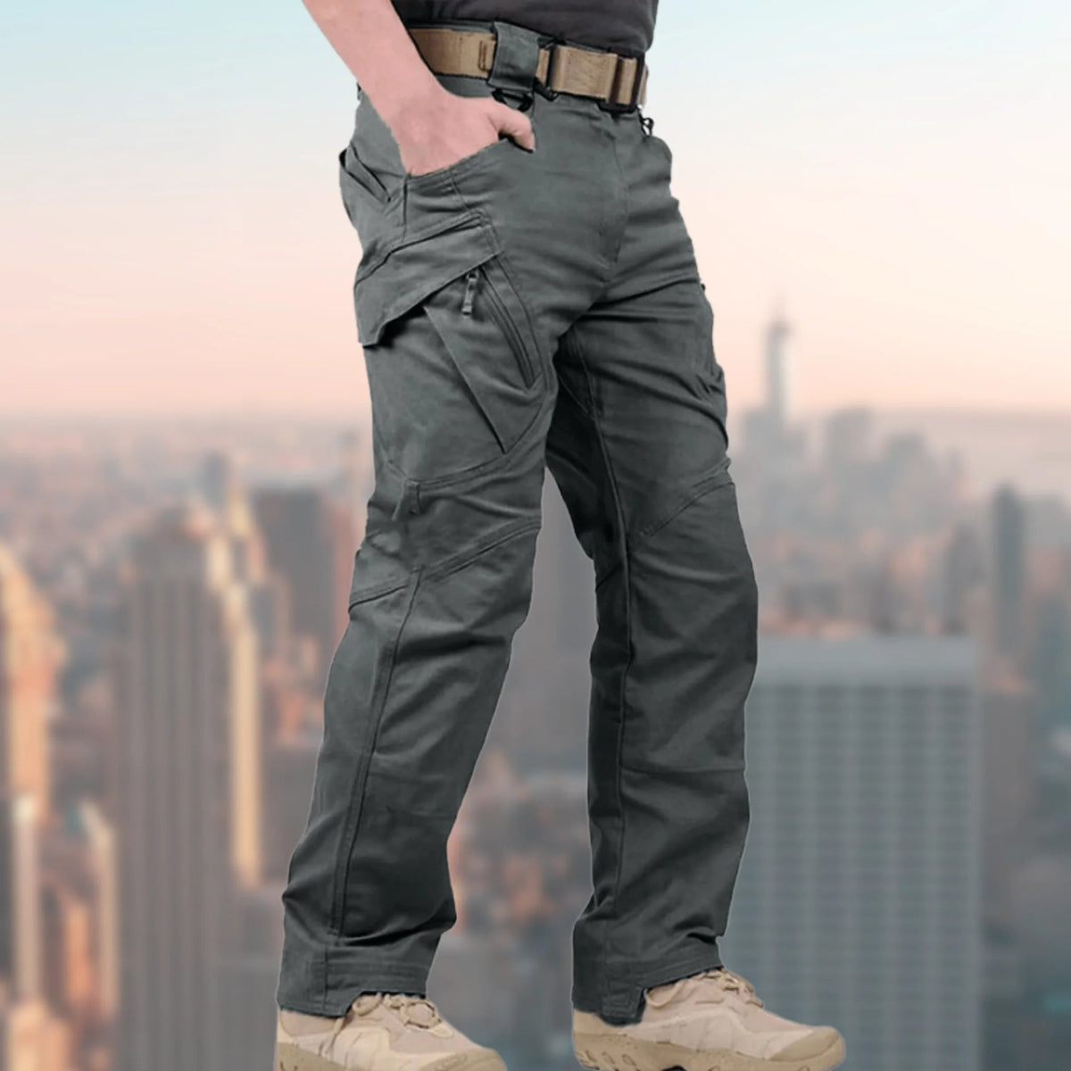 Męskie spodnie cargo z kieszeniami z klapkami-Pants for Men-Olave