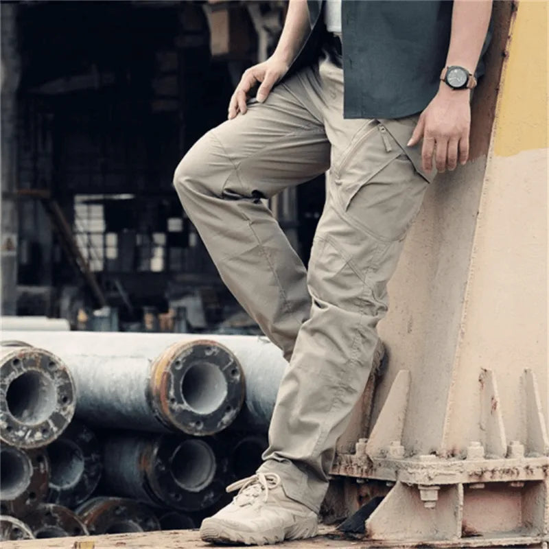 Męskie spodnie cargo z kieszeniami z klapkami-Pants for Men-Olave