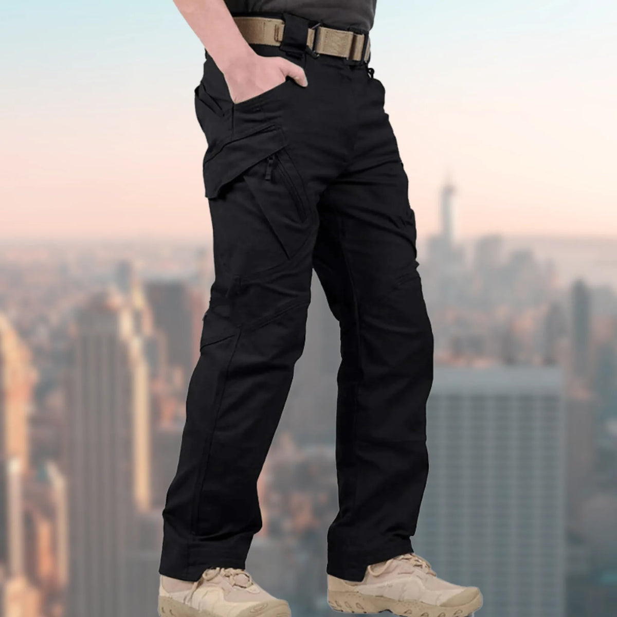 Męskie spodnie cargo z kieszeniami z klapkami-Pants for Men-Olave