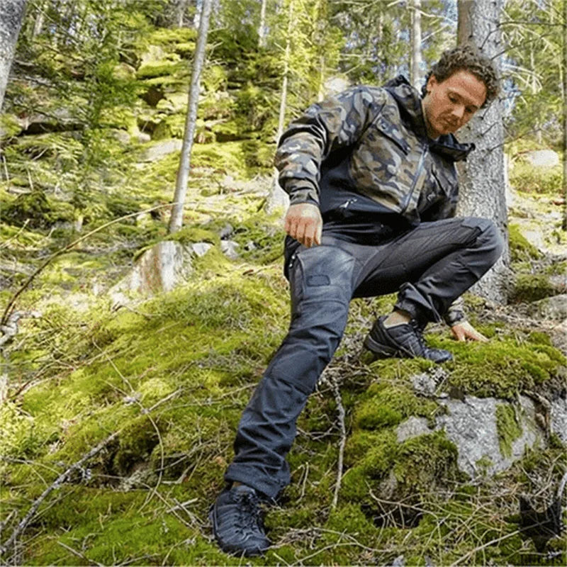 Męskie spodnie cargo z kieszeniami z klapkami-Pants for Men-Olave