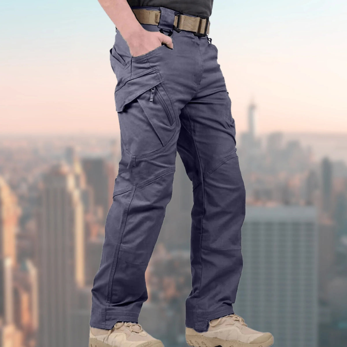 Męskie spodnie cargo z kieszeniami z klapkami-Pants for Men-Olave