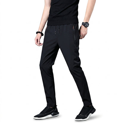 Męskie spodnie joggery slim fit z kieszeniami na zamek-Pants for Men-Olave