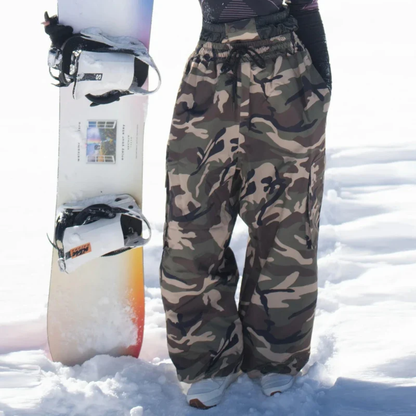 Męskie spodnie snowboardowe cargo w kamuflażu-Pants for Men-Olave