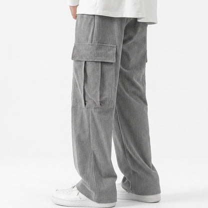 Męskie spodnie sztruksowe cargo z szerokimi nogawkami-Pants for Men-Olave