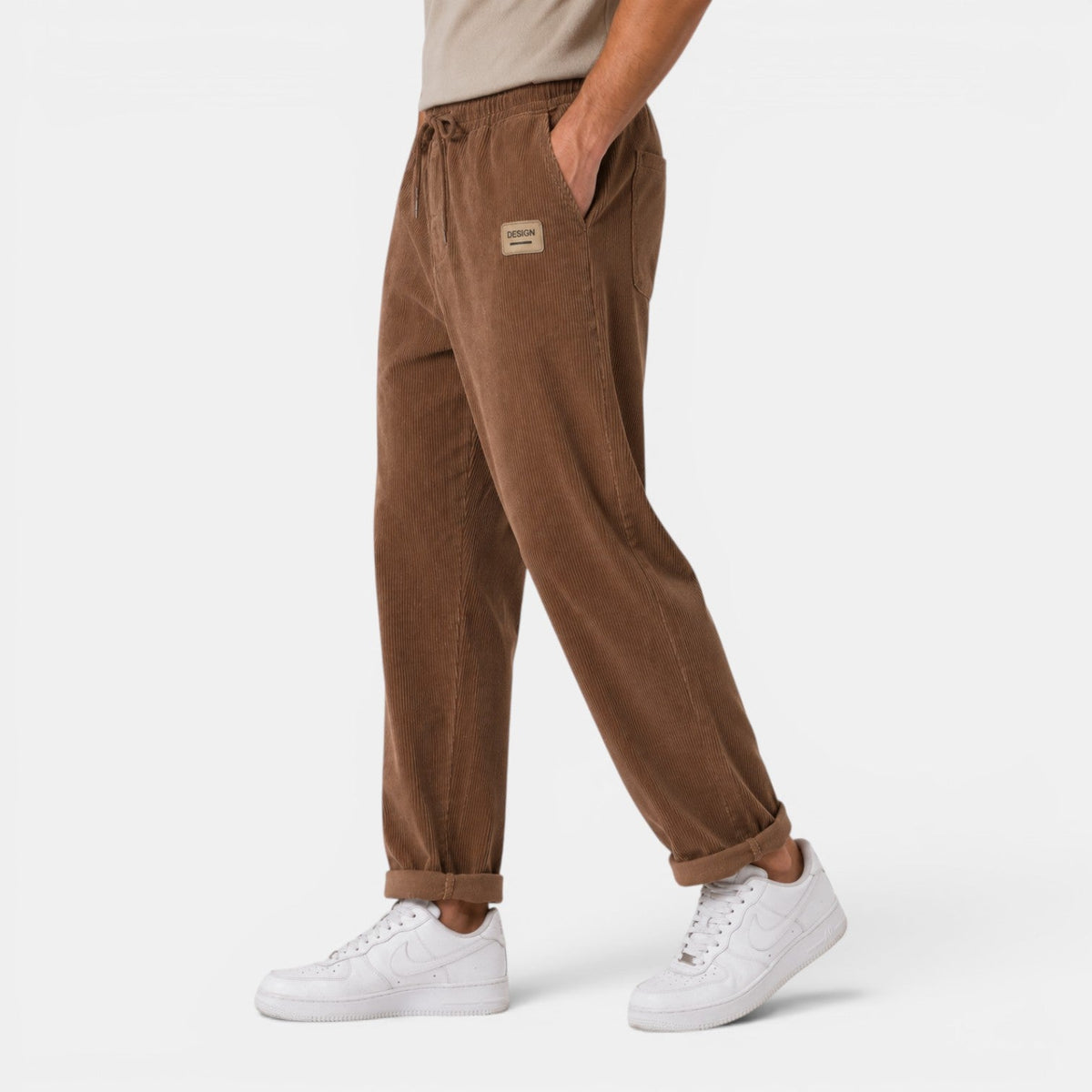 Męskie spodnie sztruksowe z prostymi nogawkami-Pants for Men-Olave