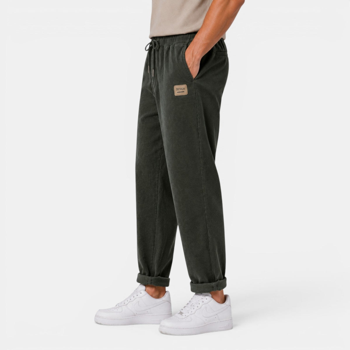 Męskie spodnie sztruksowe z prostymi nogawkami-Pants for Men-Olave